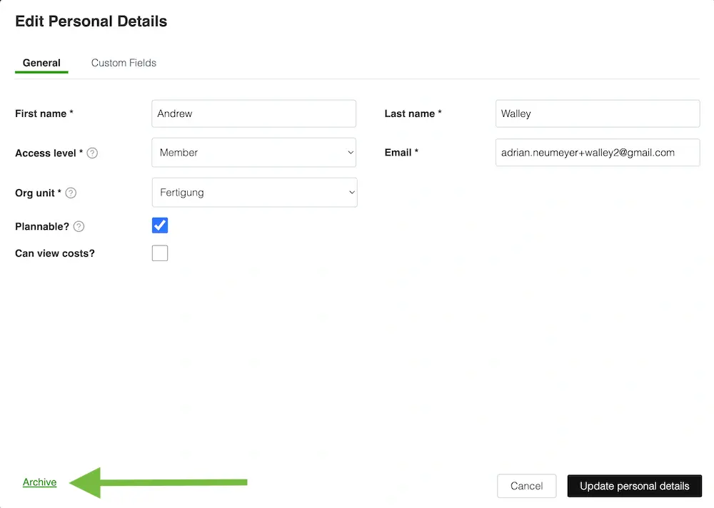 Clicking on the Archive link will archive the team member in Caperity. They can no longer be used for scheduling.
