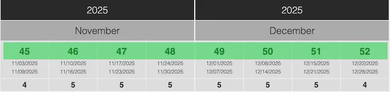 Calendar weeks in Project View