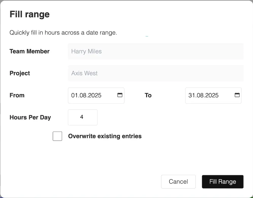 Range fill feature in the daily calendar view of Caperity.