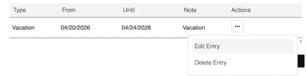 Editing an existing leave entry in Caperity.