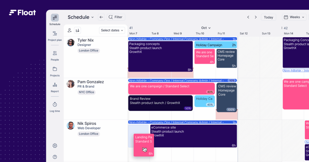Float is a popular resource management tool used in larger organizations which reuquire detailed scheduling.
